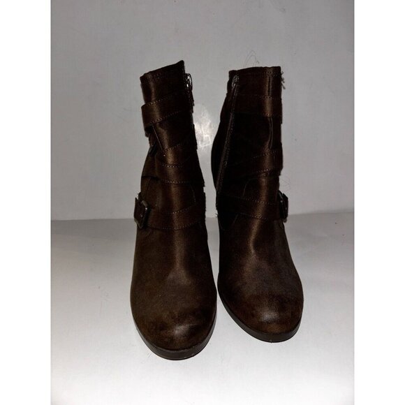 Just Fab Brianne Faux Leather Chunky Heel Ankle Brown Bootie Women 11M Pull On - Picture 5 of 9